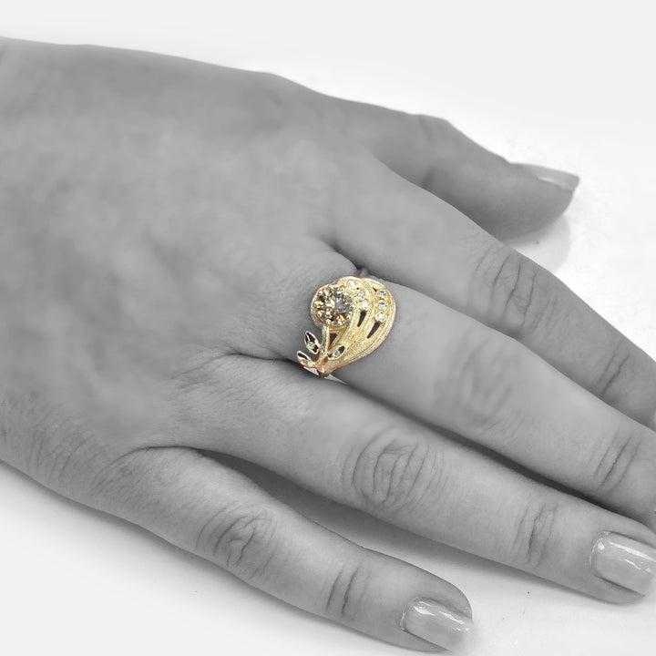 Unique Diamonds Textured Yellow Gold Ring