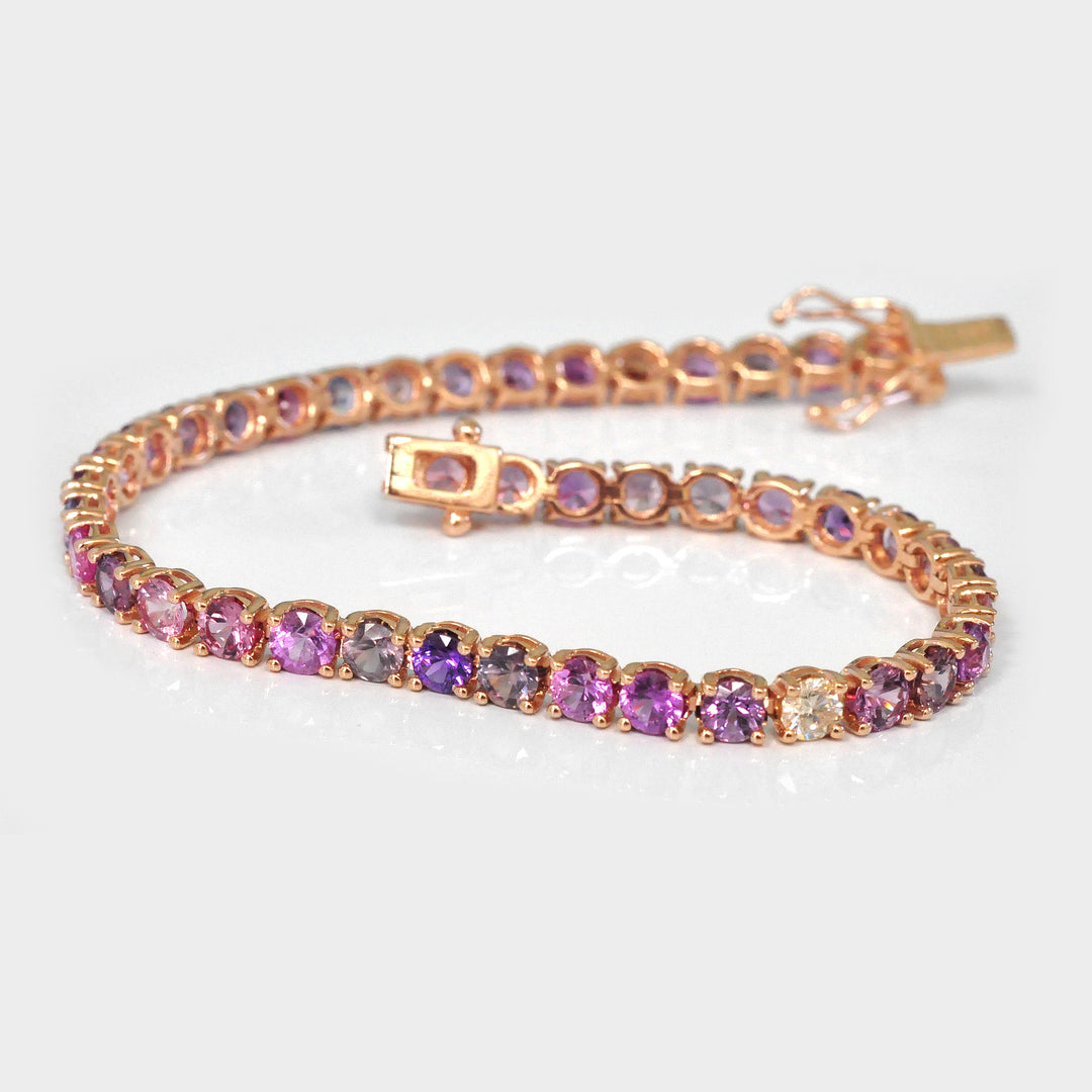 Round Rose Gold Pink &amp; Purple Sapphire Bracelet