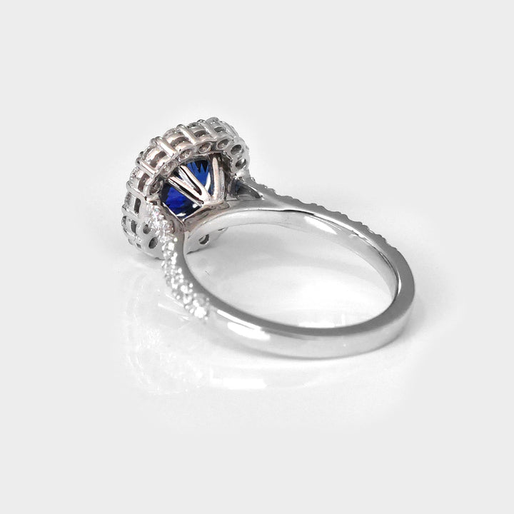 Cushion Blue Sapphire &amp; Diamonds Engagement Ring