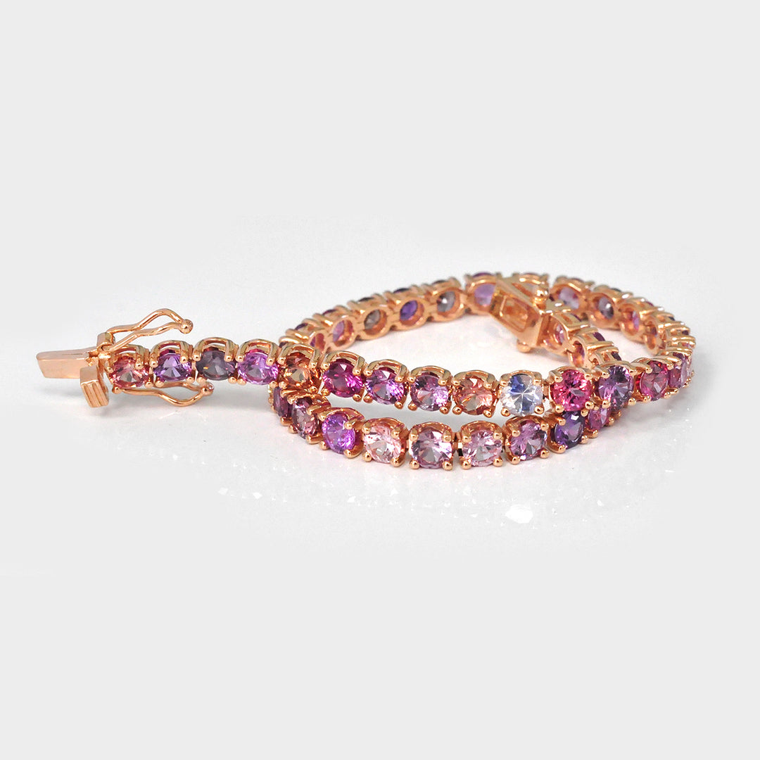 Round Rose Gold Pink &amp; Purple Sapphire Bracelet