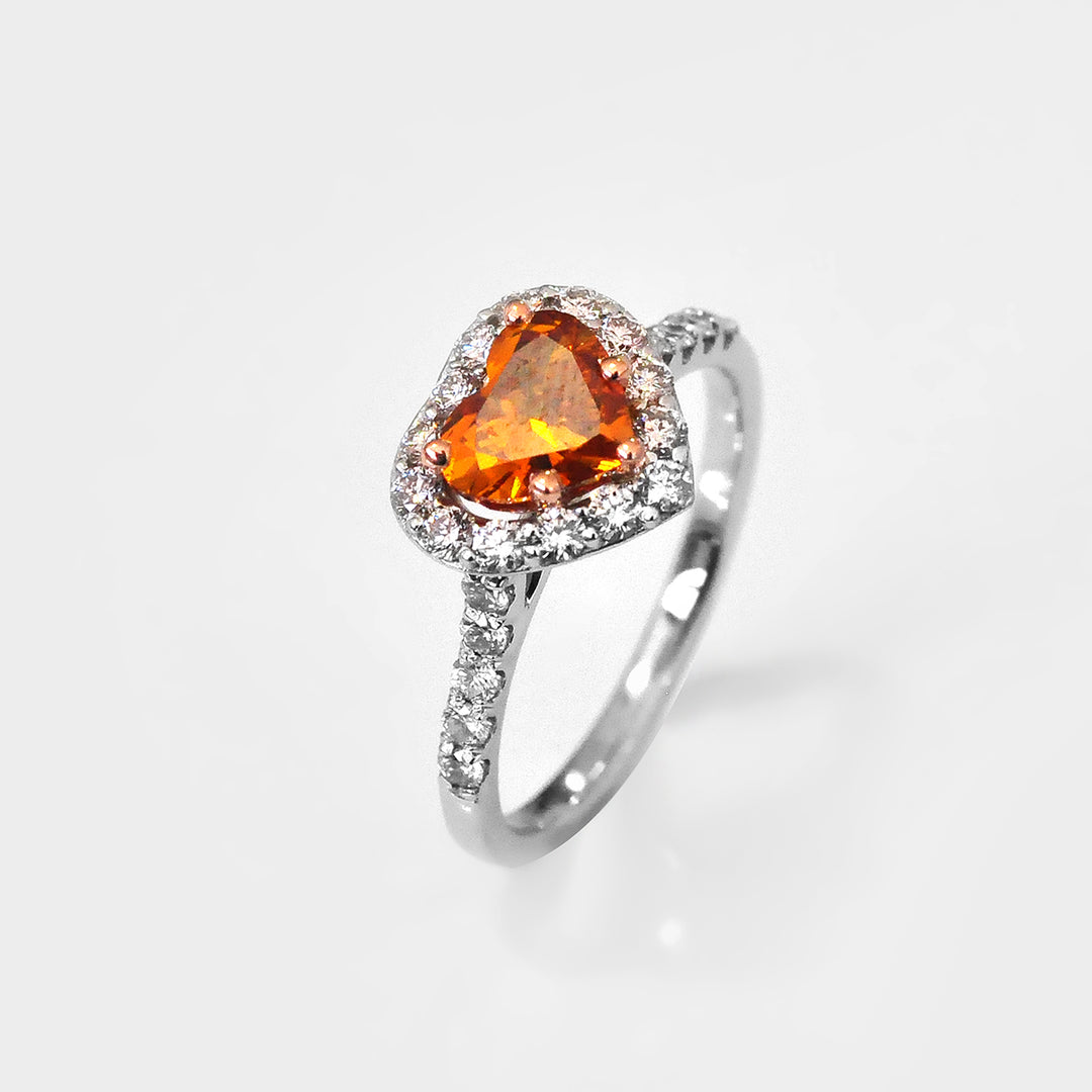 Orange Heart Shape Diamond and White Diamonds Halo Ring