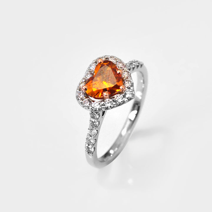 Orange Heart Shape Diamond and White Diamonds Halo Ring