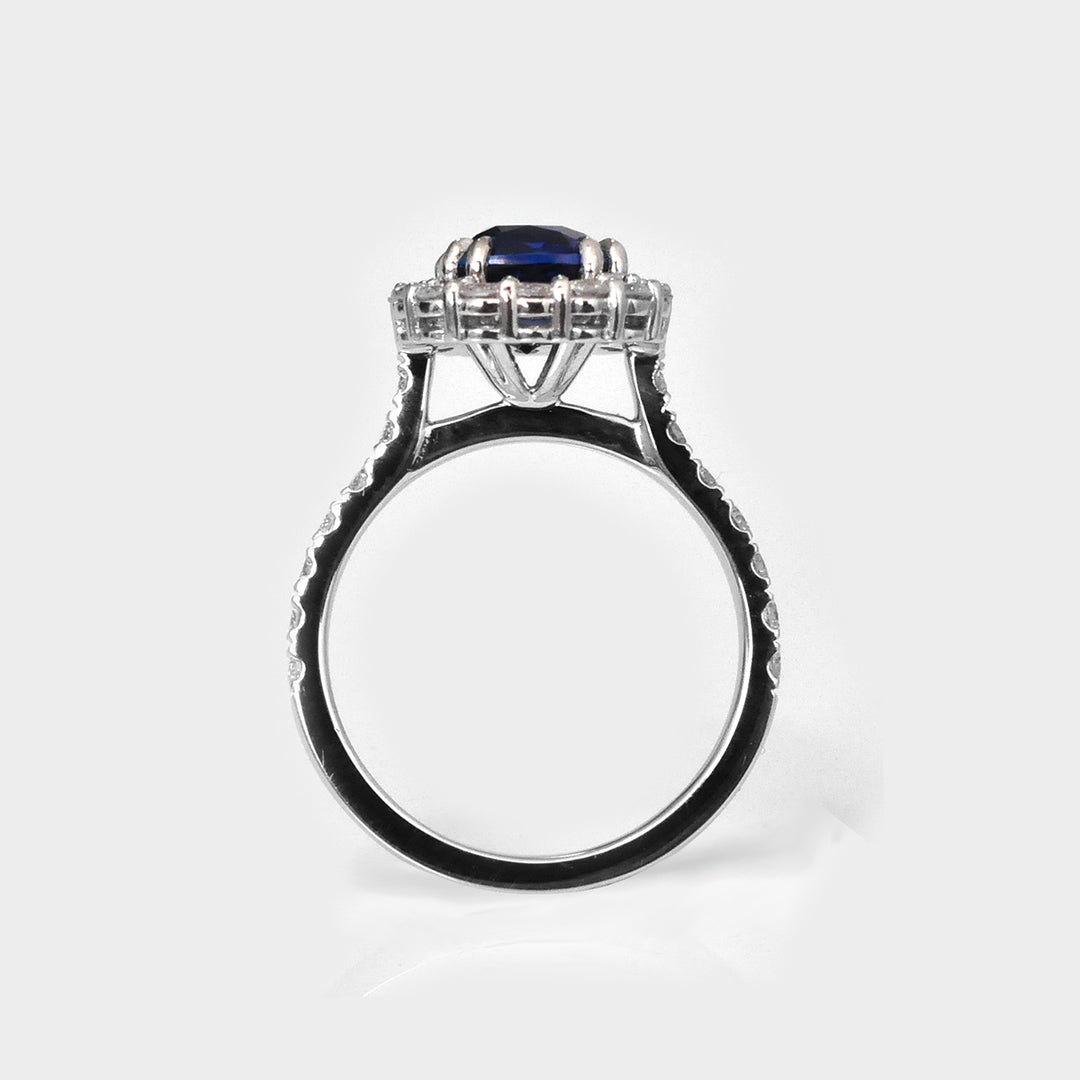 Cushion Blue Sapphire &amp; Diamonds Engagement Ring