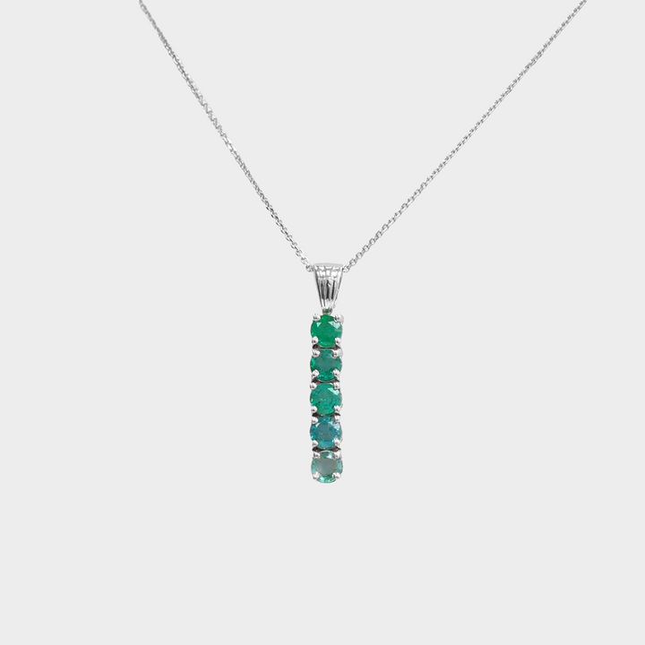 Five Emeralds line Pendant in White Gold