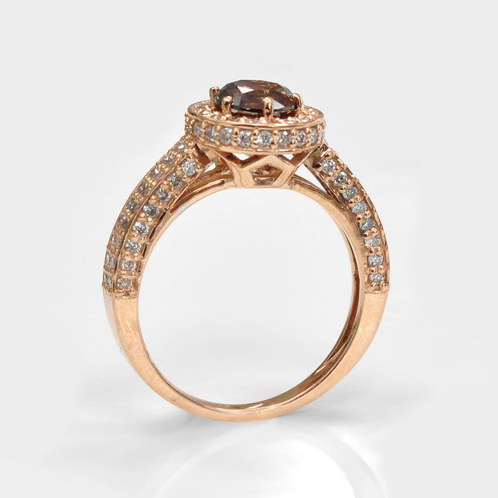 Round Fancy Deep Orange &amp; Side Diamonds Halo Ring