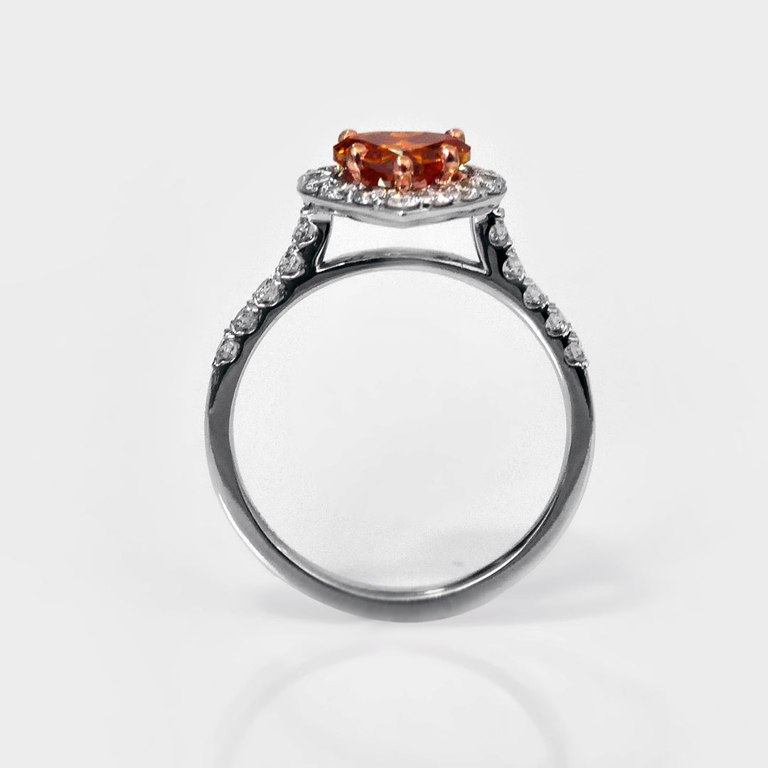 Orange Heart Shape Diamond and White Diamonds Halo Ring