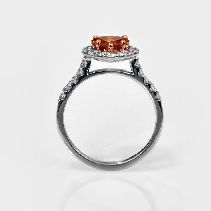 Orange Heart Shape Diamond and White Diamonds Halo Ring
