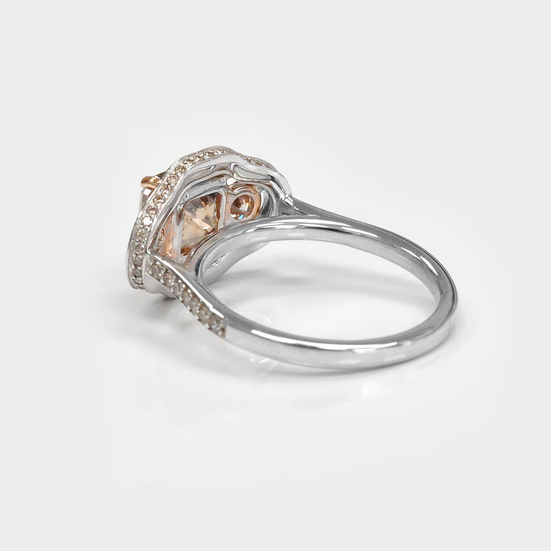 Fancy Brown Three Stone Unique Halo Engagement Ring