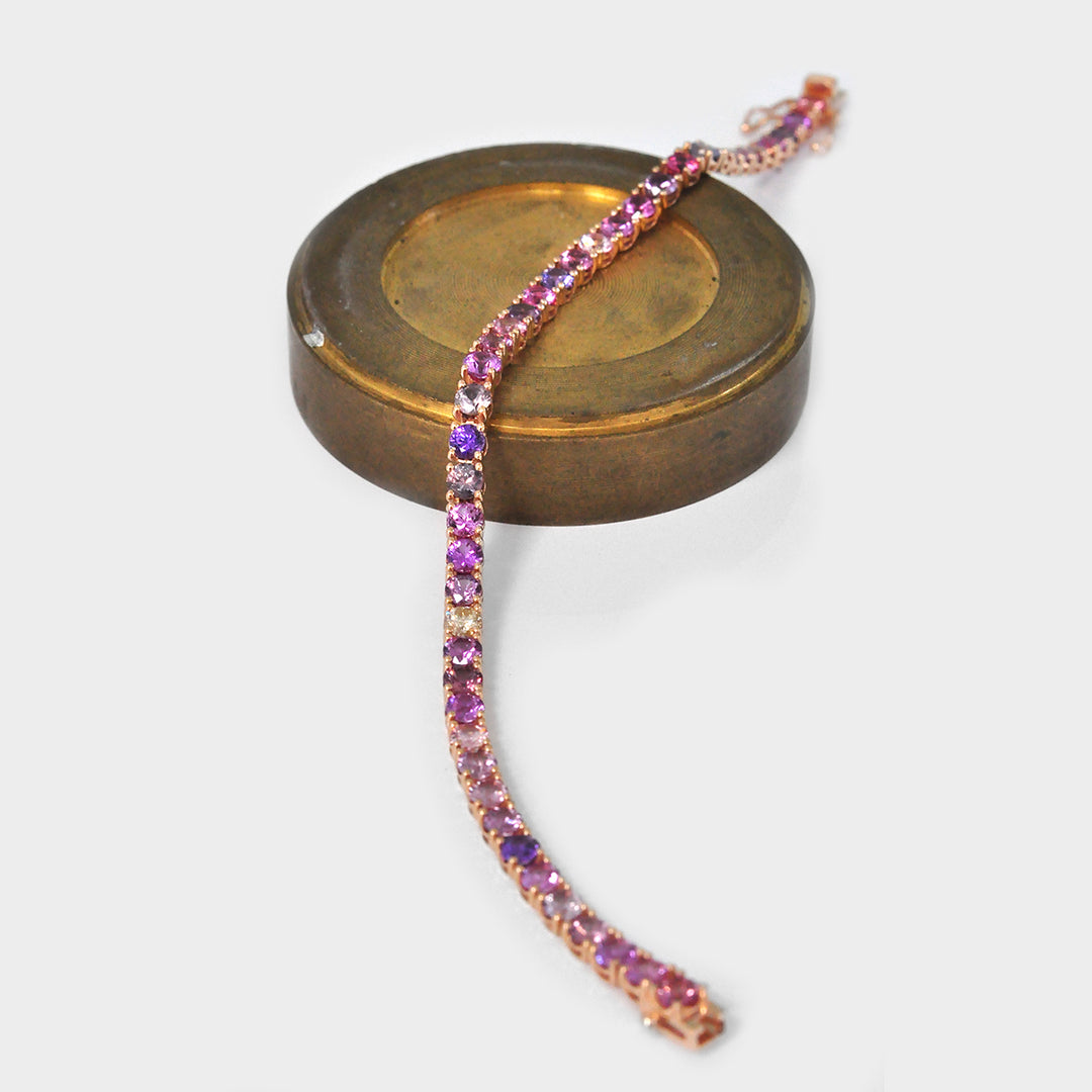 Round Rose Gold Pink &amp; Purple Sapphire Bracelet