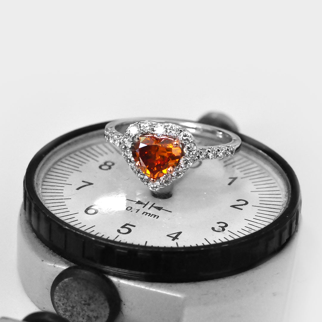 Orange Heart Shape Diamond and White Diamonds Halo Ring