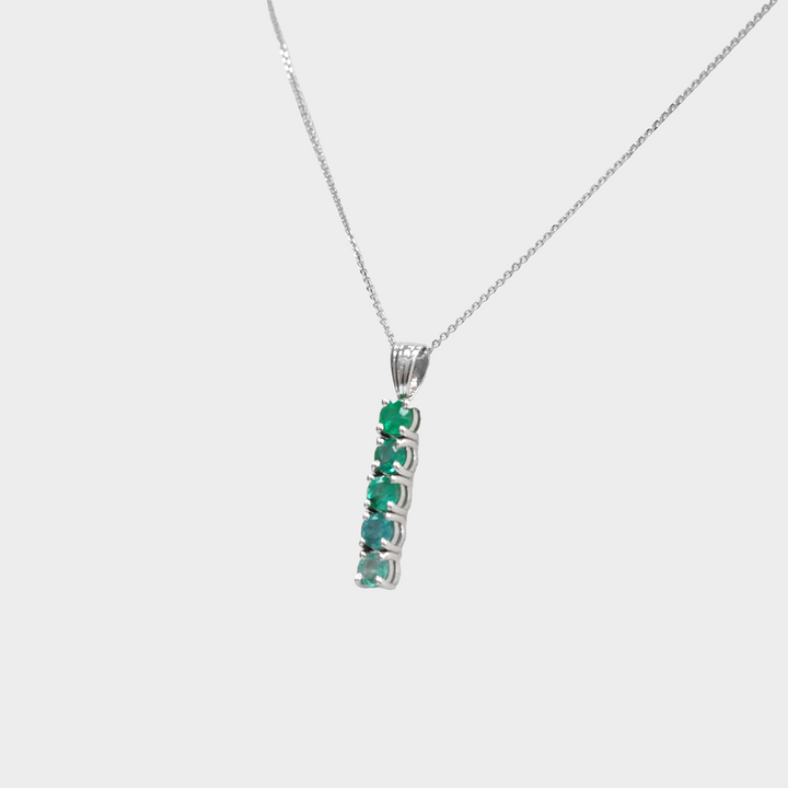 Five Emeralds line Pendant in White Gold