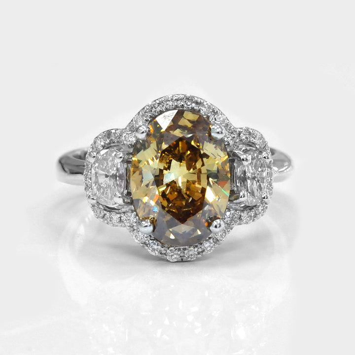 3 carat Oval Yellowish Brown Diamond Magnificent Ring