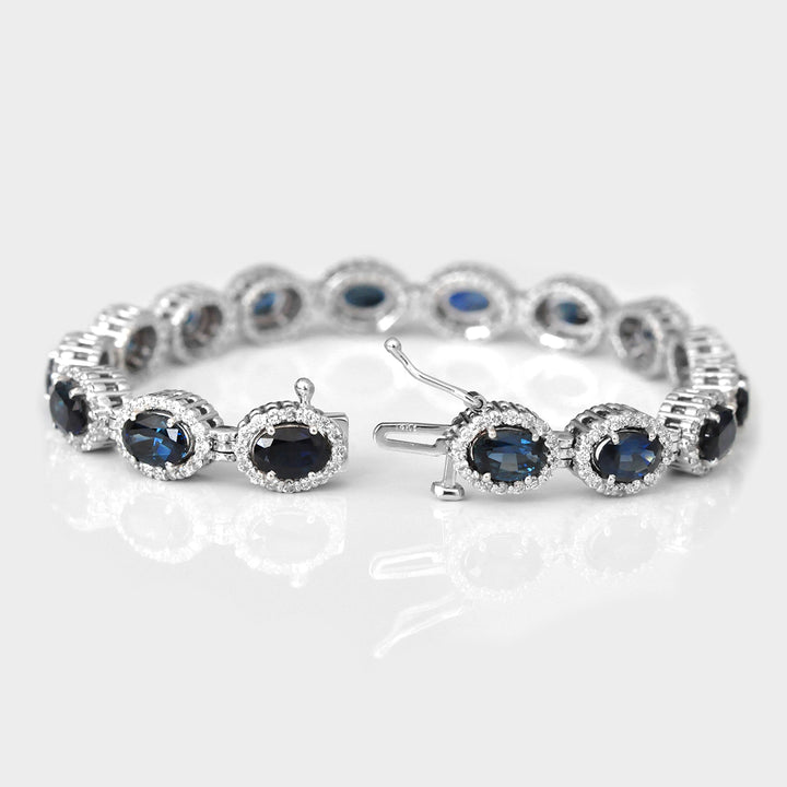 Sapphire And Halo Diamonds Bracelet in White Gold