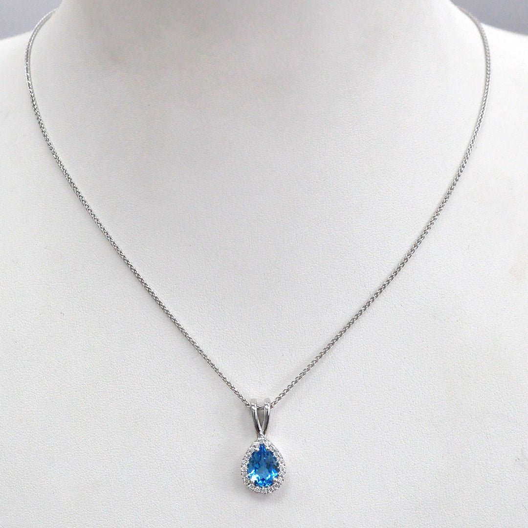 Pear Shape Blue Topaz and Diamonds Pendant