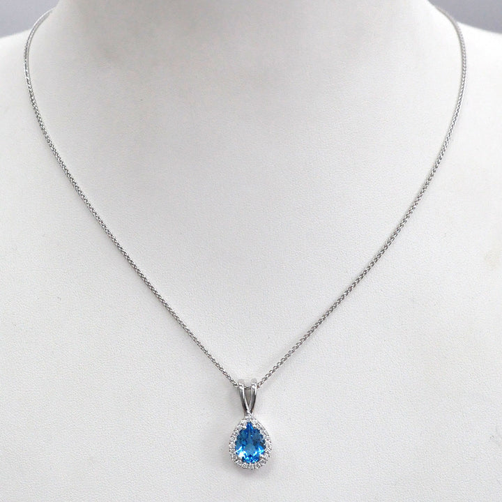 Pear Shape Blue Topaz and Diamonds Pendant
