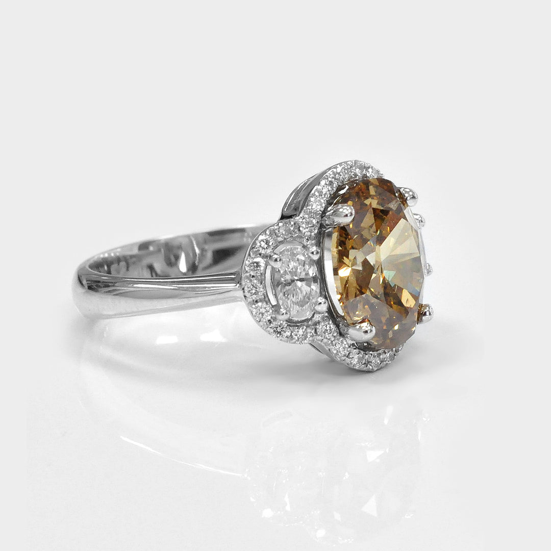 3 carat Oval Yellowish Brown Diamond Magnificent Ring