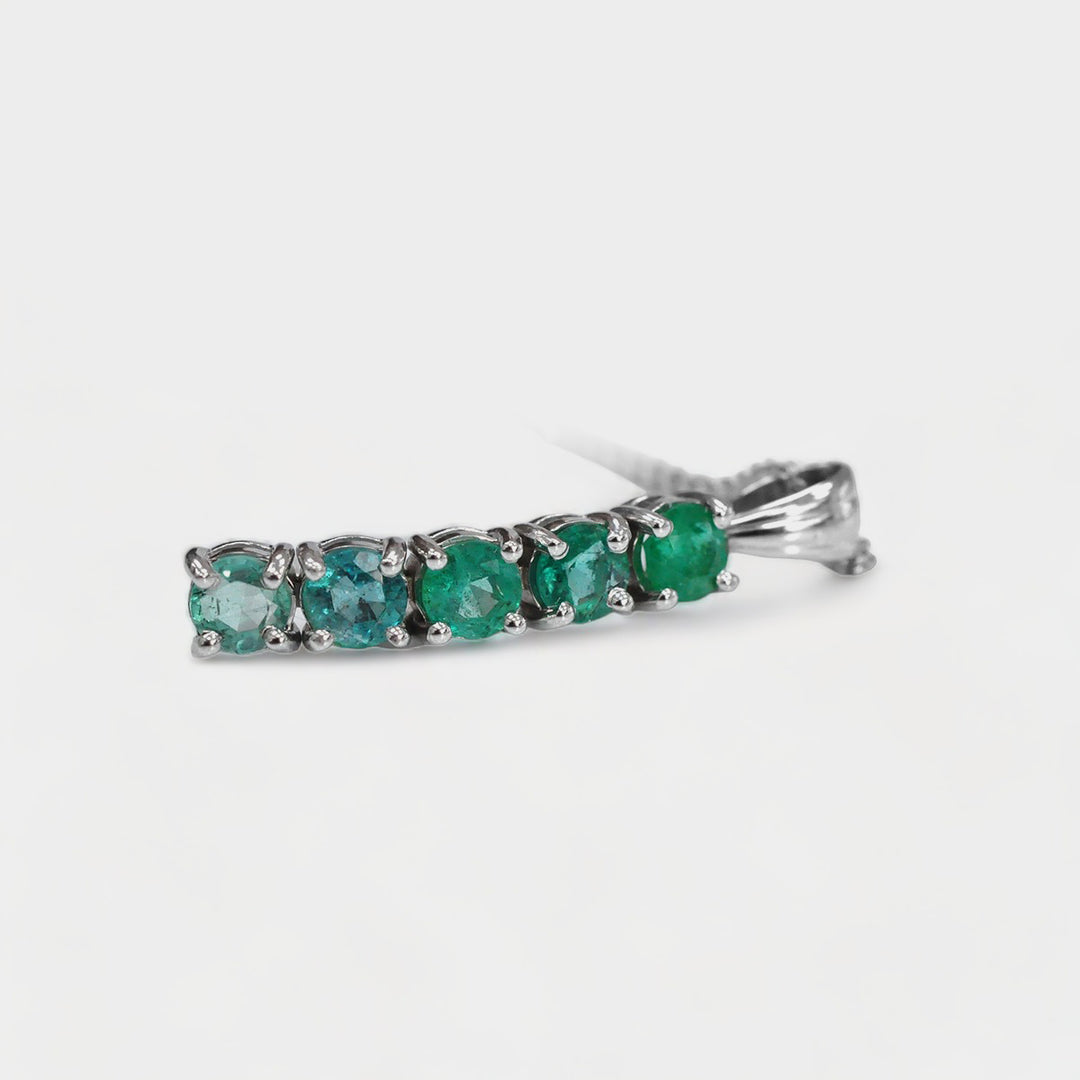 Five Emeralds line Pendant in White Gold