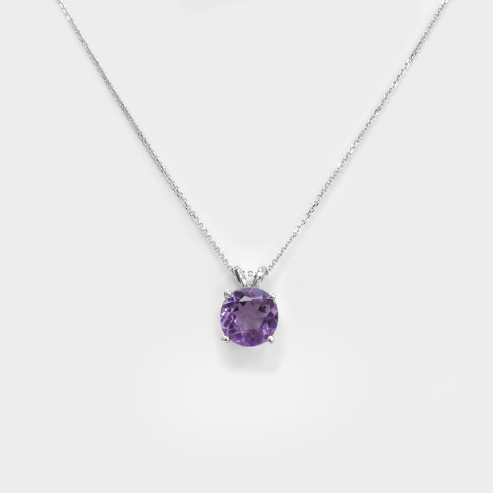Amethyst Solitaire Pendant &amp; Chain.