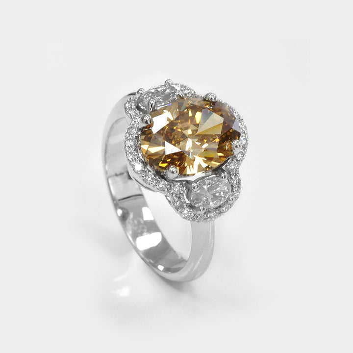 3 carat Oval Yellowish Brown Diamond Magnificent Ring