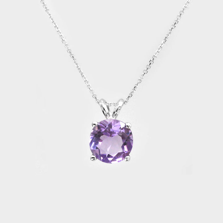 Amethyst Solitaire Pendant &amp; Chain.