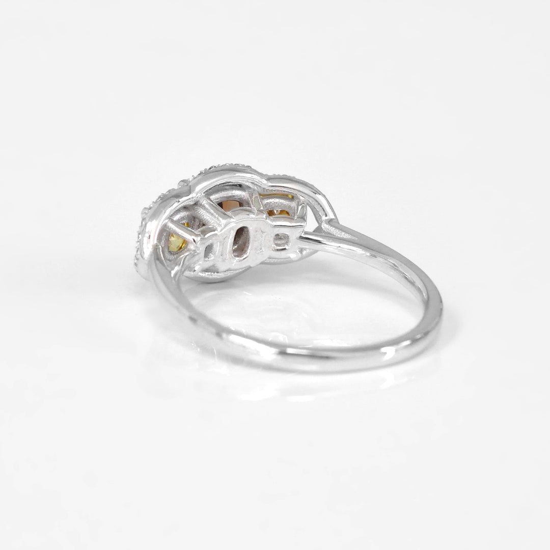 Fancy Brown &amp; Yellow Three Stone Halo Engagement Ring