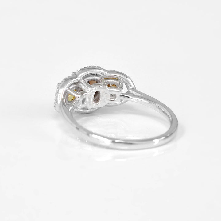 Fancy Brown &amp; Yellow Three Stone Halo Engagement Ring