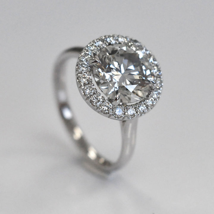 white gold natural diamond (~3.0 ct ) halo engagement ring