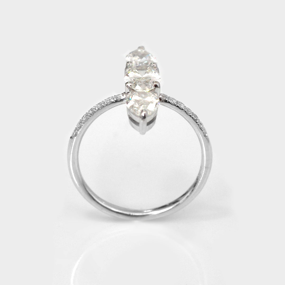 Three Stones Pear and Oval White Diamonds Ring
