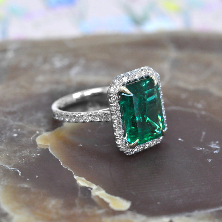 Seven Carat Zambian Emerald and Diamonds Ring