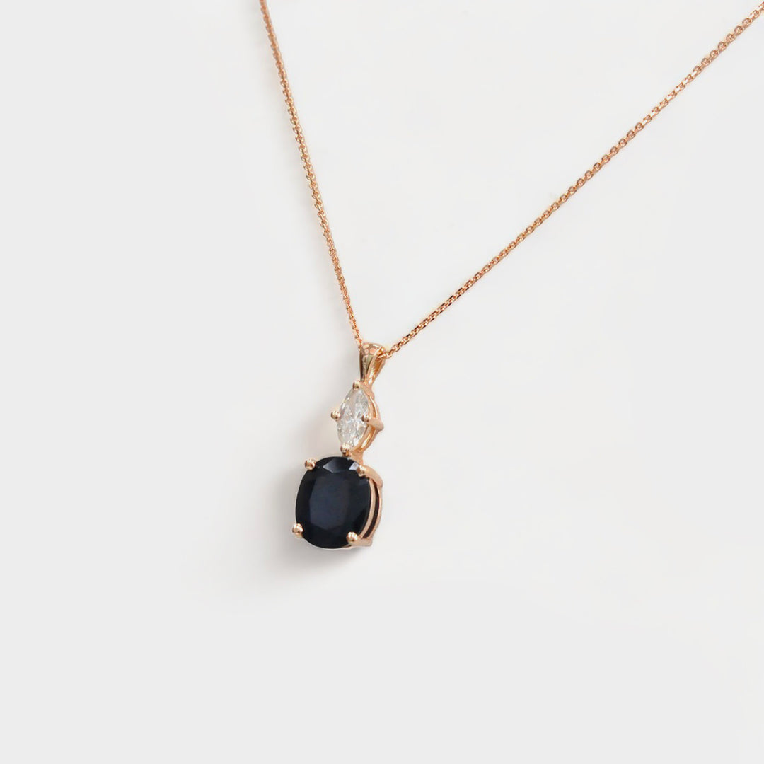 Sapphire and Marquise Diamond Pendant in Rose Gold