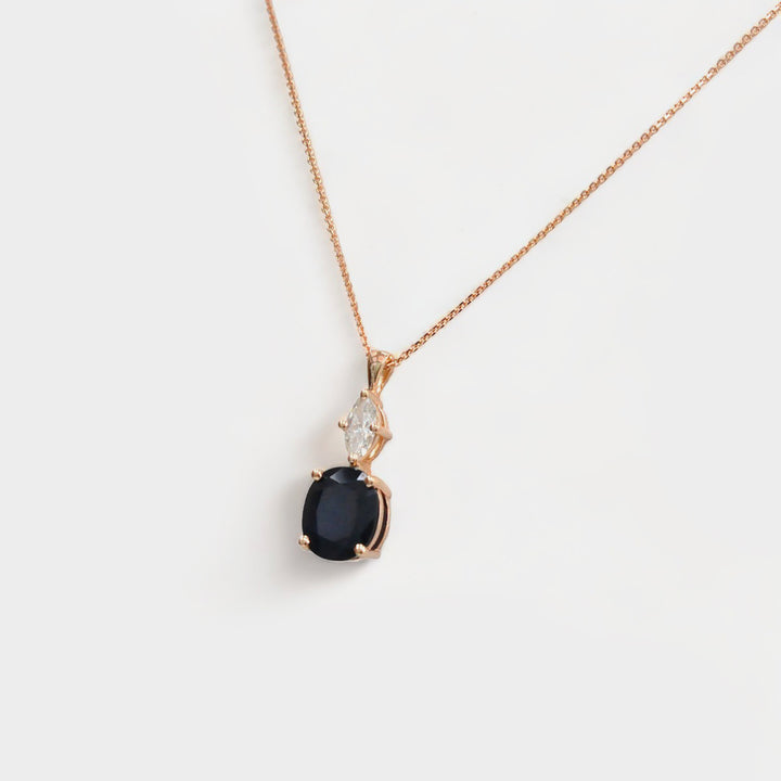 Sapphire and Marquise Diamond Pendant in Rose Gold