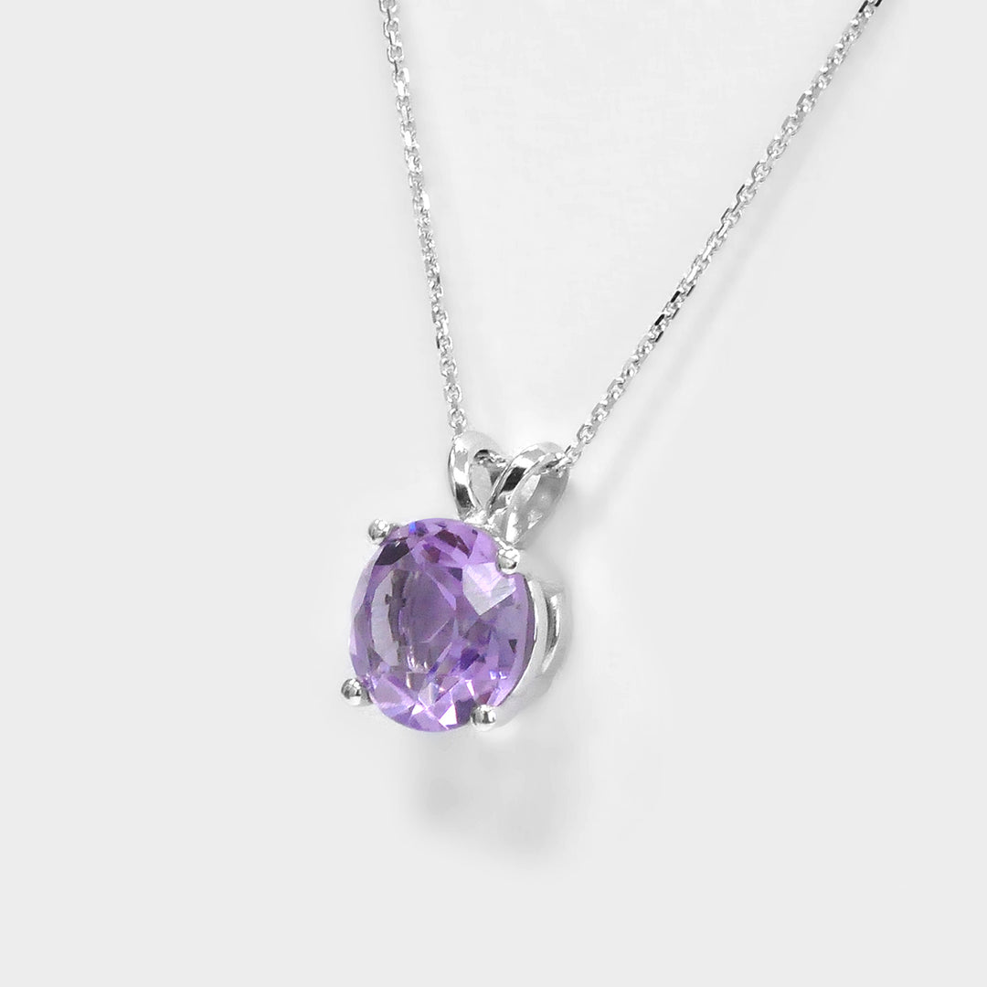 Amethyst Solitaire Pendant &amp; Chain.