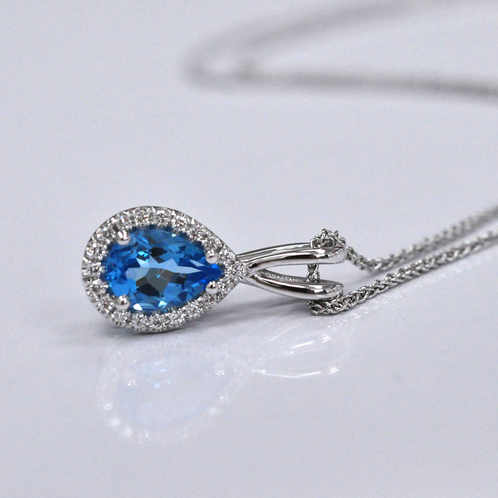 Pear Shape Blue Topaz and Diamonds Pendant