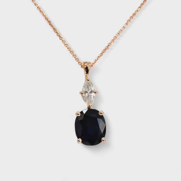 Sapphire and Marquise Diamond Pendant in Rose Gold