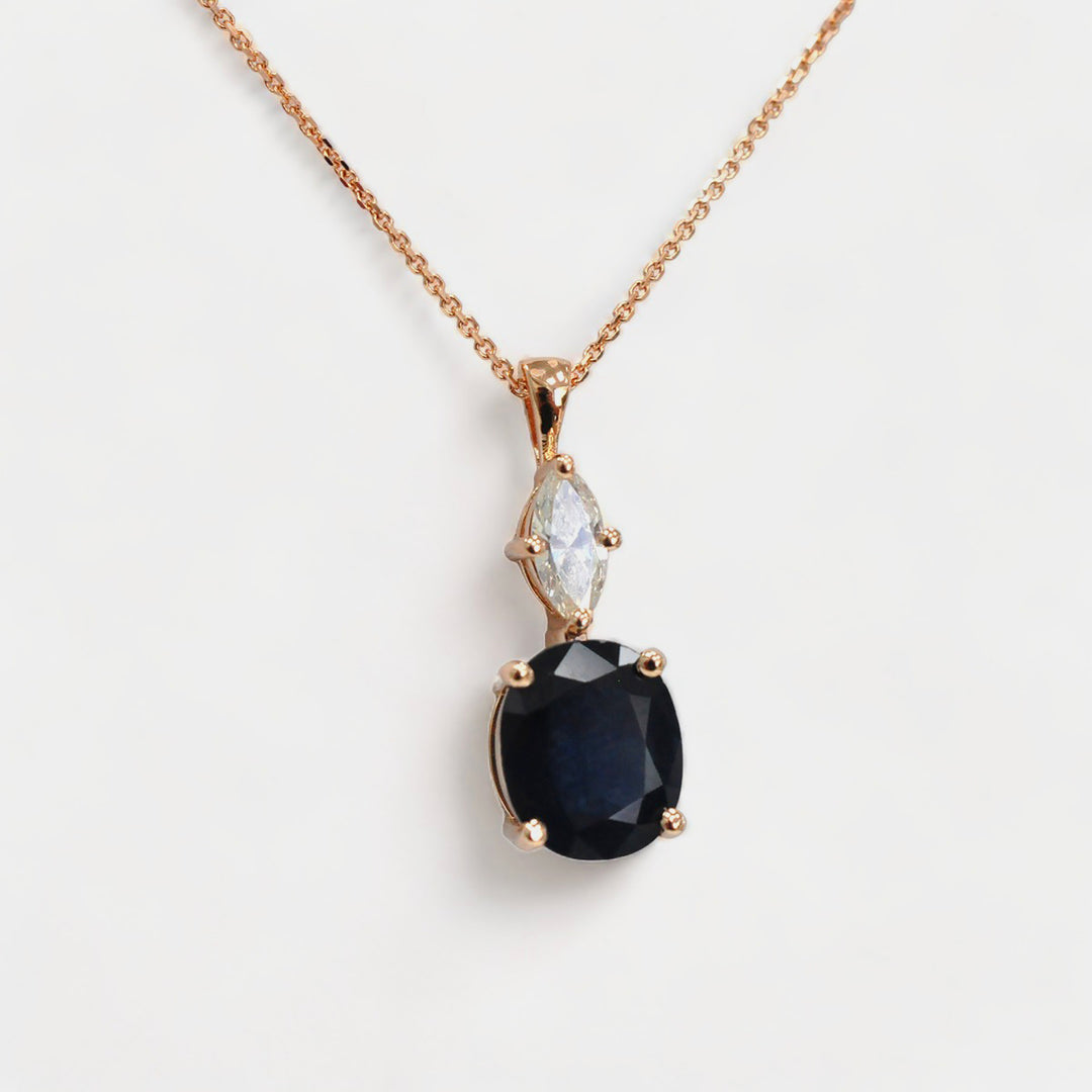 Sapphire and Marquise Diamond Pendant in Rose Gold