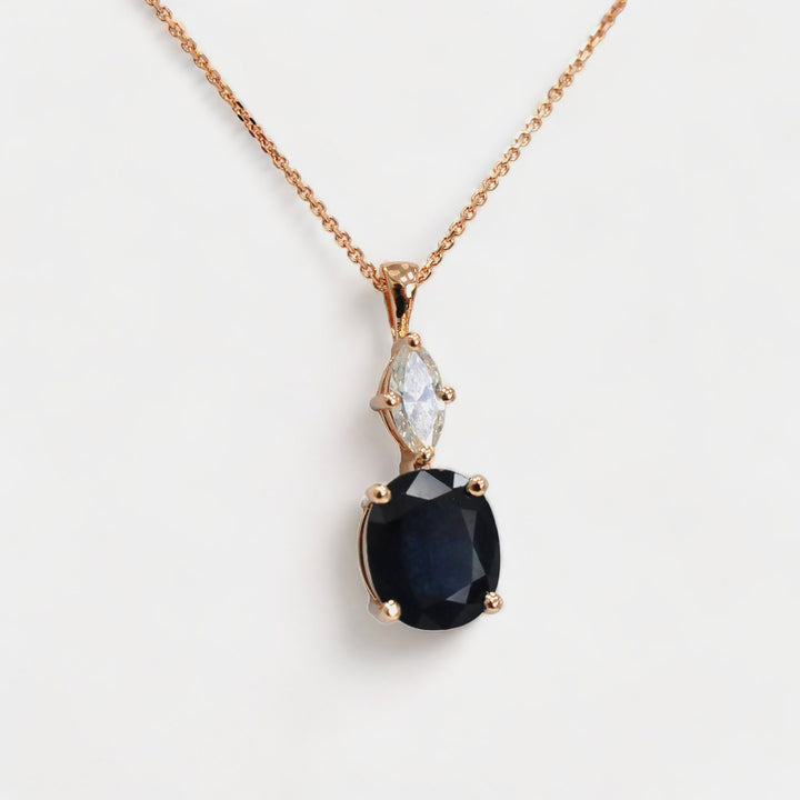 Sapphire and Marquise Diamond Pendant in Rose Gold