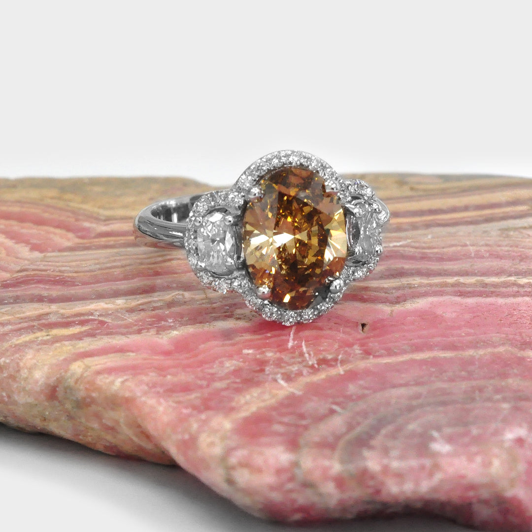 3 carat Oval Yellowish Brown Diamond Magnificent Ring