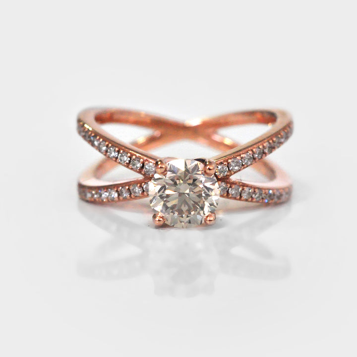 Round Diamond X shank Ring in Rose Gold