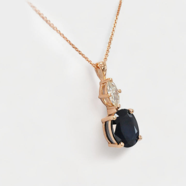 Sapphire and Marquise Diamond Pendant in Rose Gold