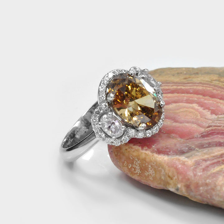 3 carat Oval Yellowish Brown Diamond Magnificent Ring