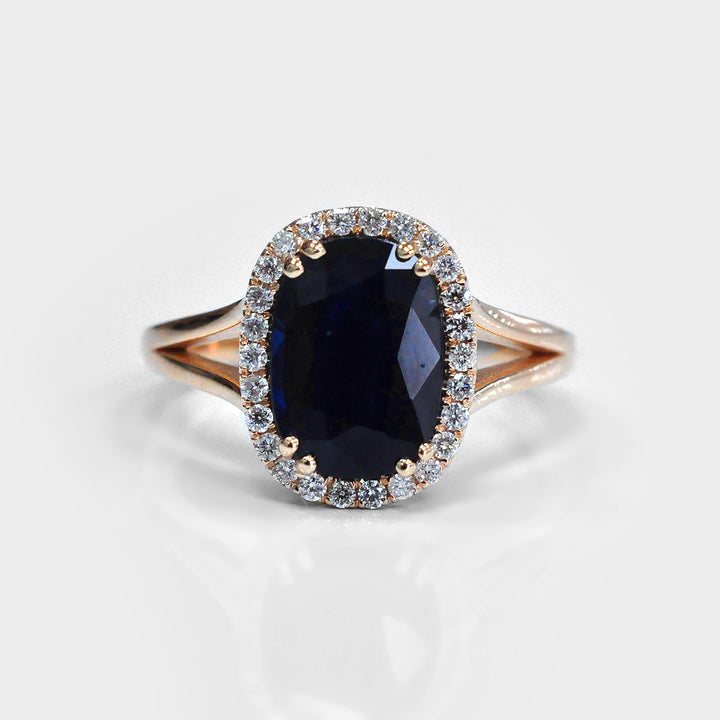 Black Sapphire Halo Diamonds Ring