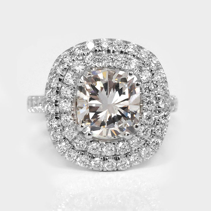 Big Diamond Double Halo Ring in 18k White Gold