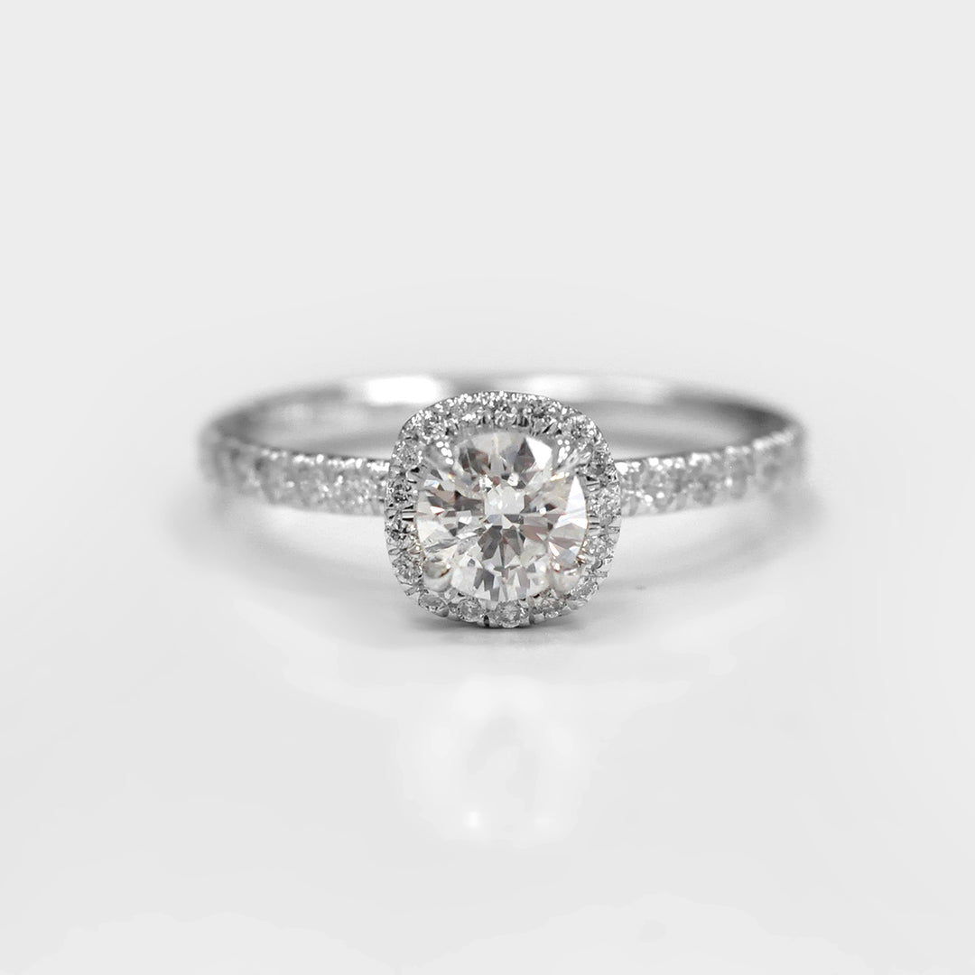 White Round Diamond Halo Ring in 14K White Gold