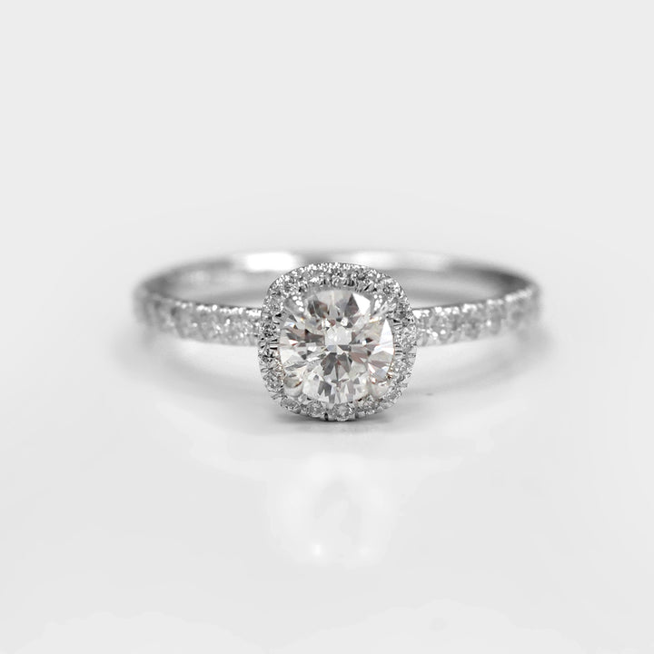 White Round Diamond Halo Ring in 14K White Gold