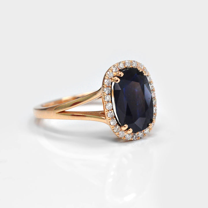Black Sapphire Halo Diamonds Ring