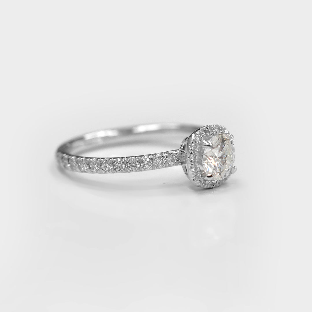 White Round Diamond Halo Ring in 14K White Gold