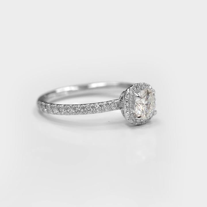 White Round Diamond Halo Ring in 14K White Gold