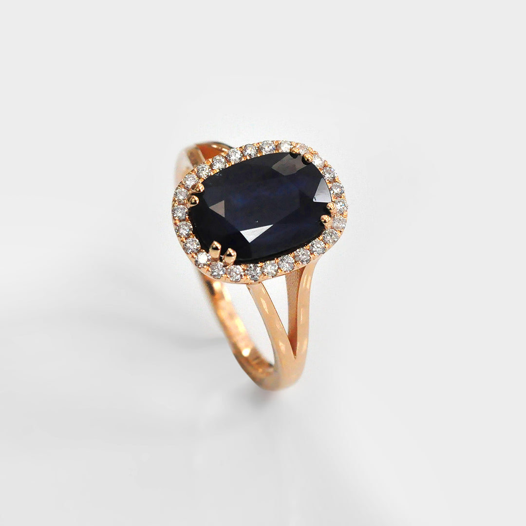 Black Sapphire Halo Diamonds Ring