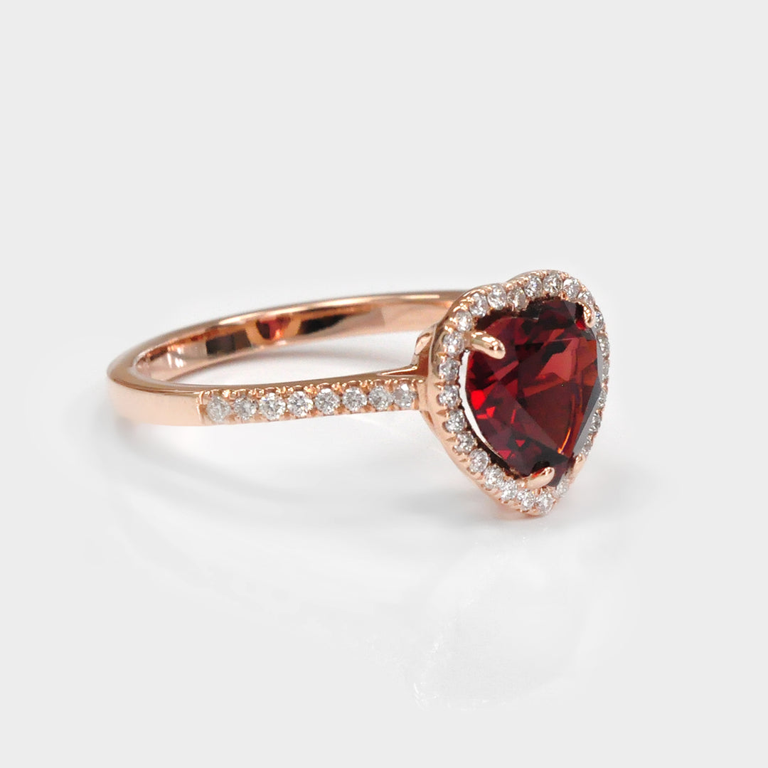 Heart Shape Garnet &amp; Diamonds Halo Ring