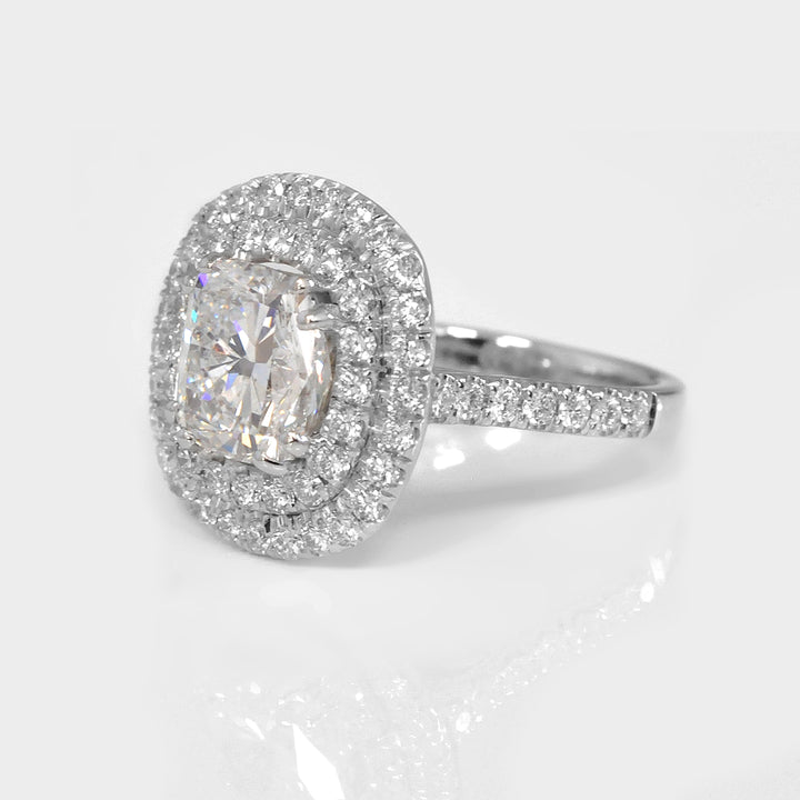 Big Diamond Double Halo Ring in 18k White Gold